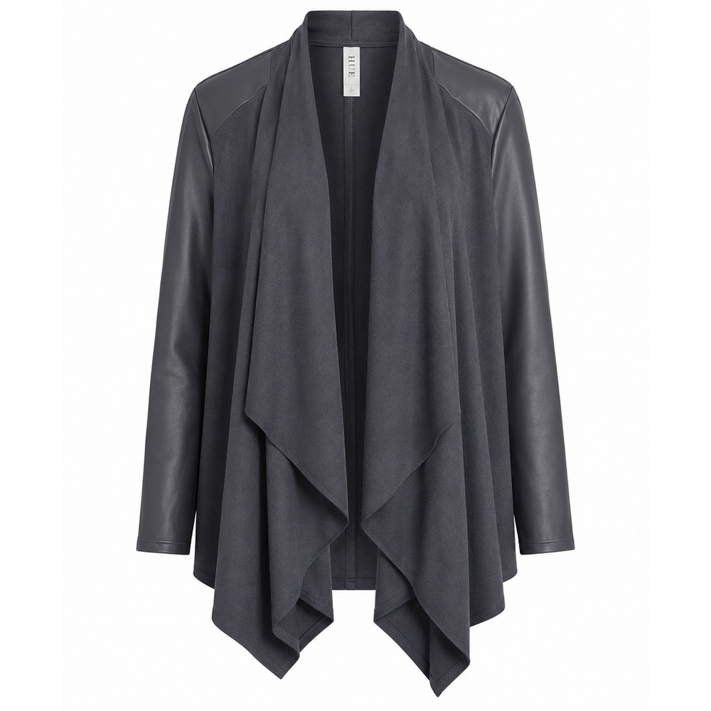 HUE Faux Leather Cardigan Women Large Asphalt Grey NWT